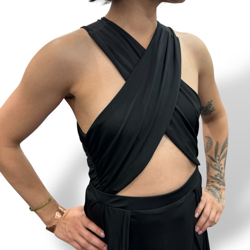 Elegant Black Wrap Slip Dress Side Slits cutout dress Size Medium - Picture 3 of 8